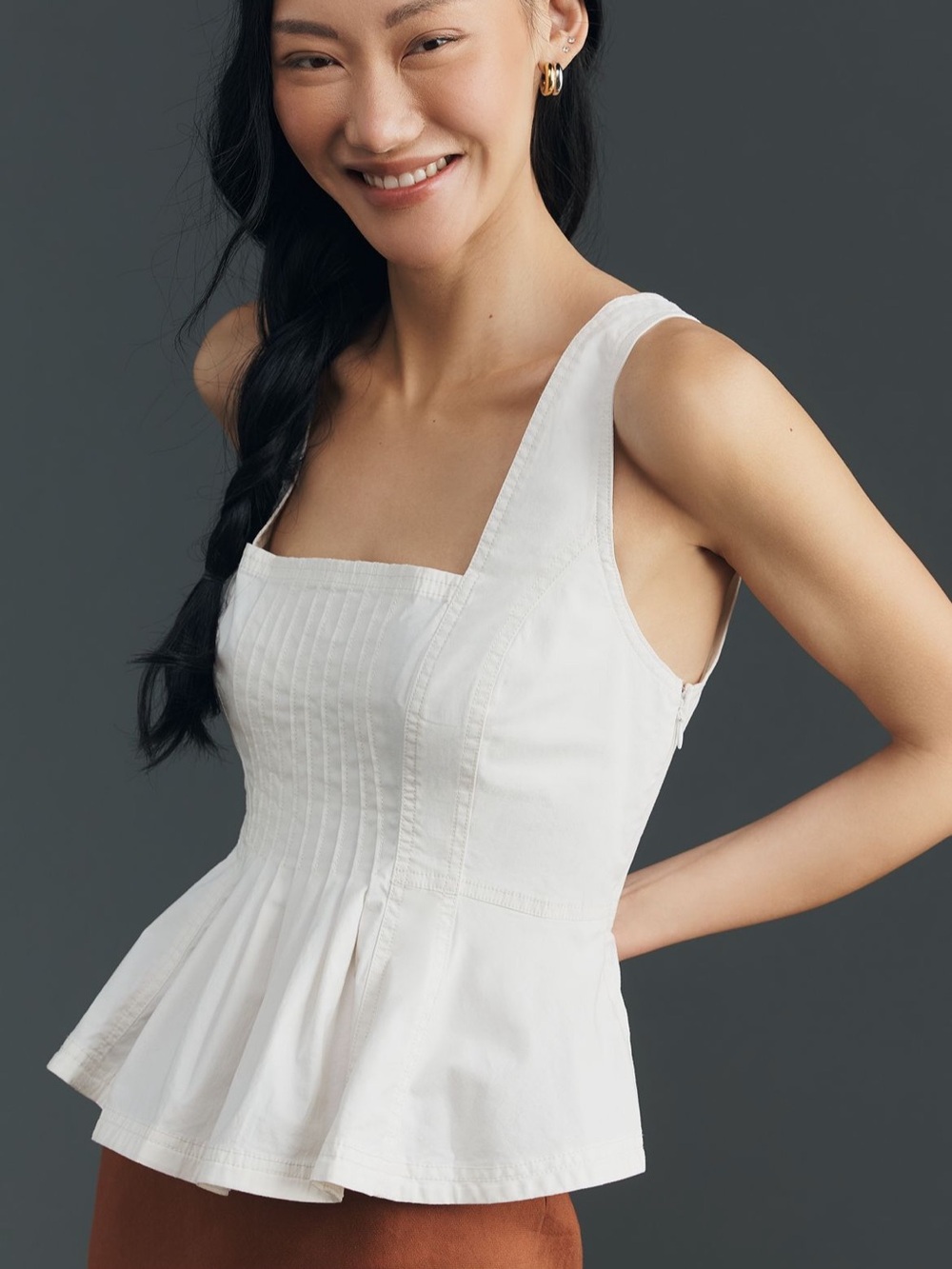 Pilcro White Sleeveless Peplum Tank Top